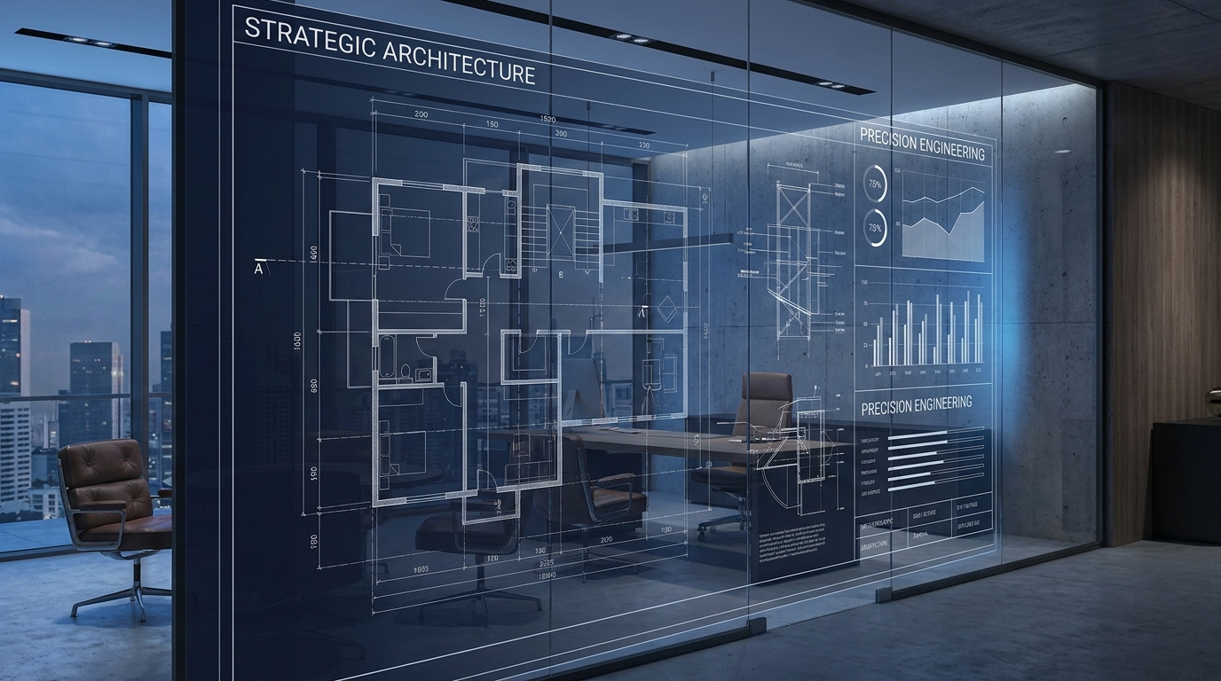 A strategic architecture and engineering blueprint display